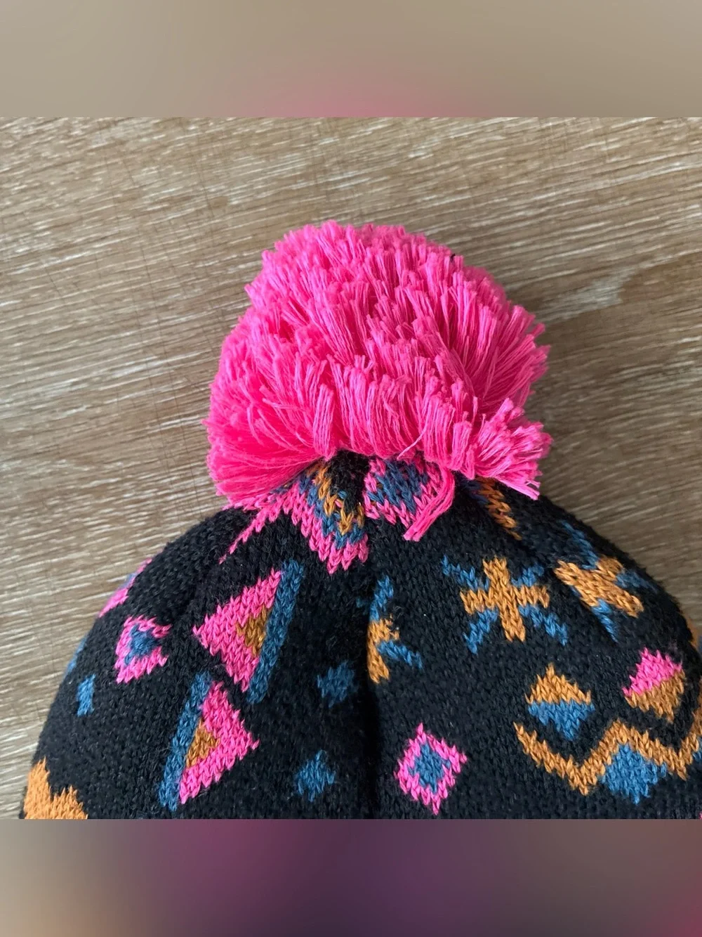 Patagonia Beanie Hat Cap Youth Pink Black Powder Town Pom Ski Ribbed Knit
